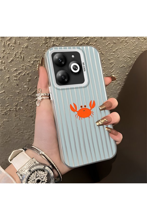 Tecno Spark 20C Compatible Simple Stripes Cartoon Little Red Crab Impact Resistant Drawing