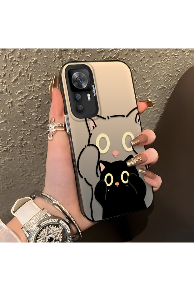 Redmi K50 Ultra Compatible Simple Striped Cute Black Cat Impact Wear-Resistant Art Print