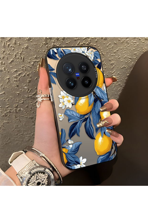 Vivo X200 Pro Compatible Yellow Lemon Blue Leaf White Small Flower Shock Absorbing Protection