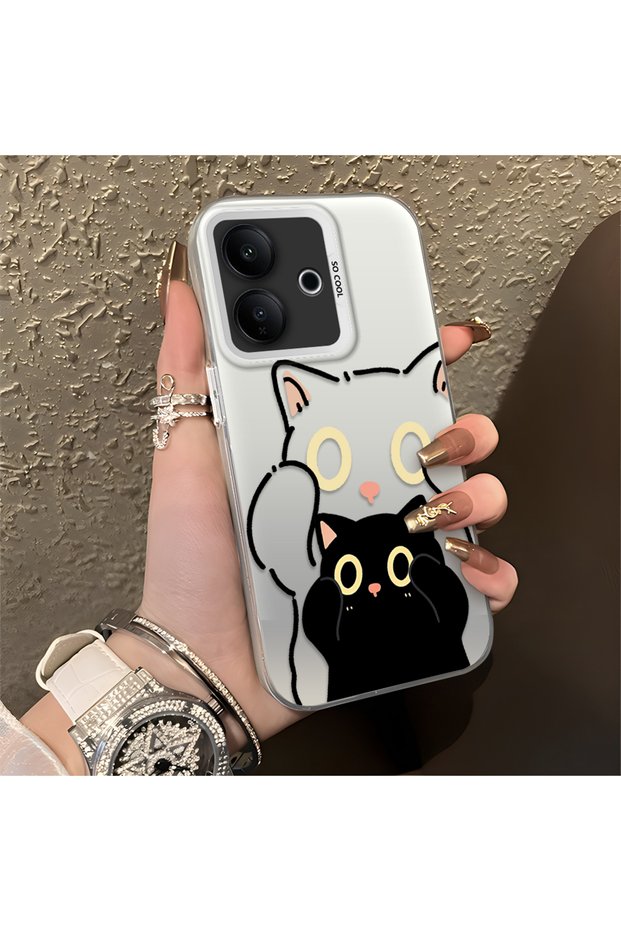 Vivo V60 Lite 4G/5G Compatible Simple Stripes Cute Black Cat Impact Wear-Resistant Art Print