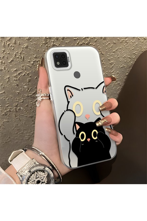 Poco C31 Compatible Simple Striped Cute Black Cat Impact Wear-Resistant Art Print