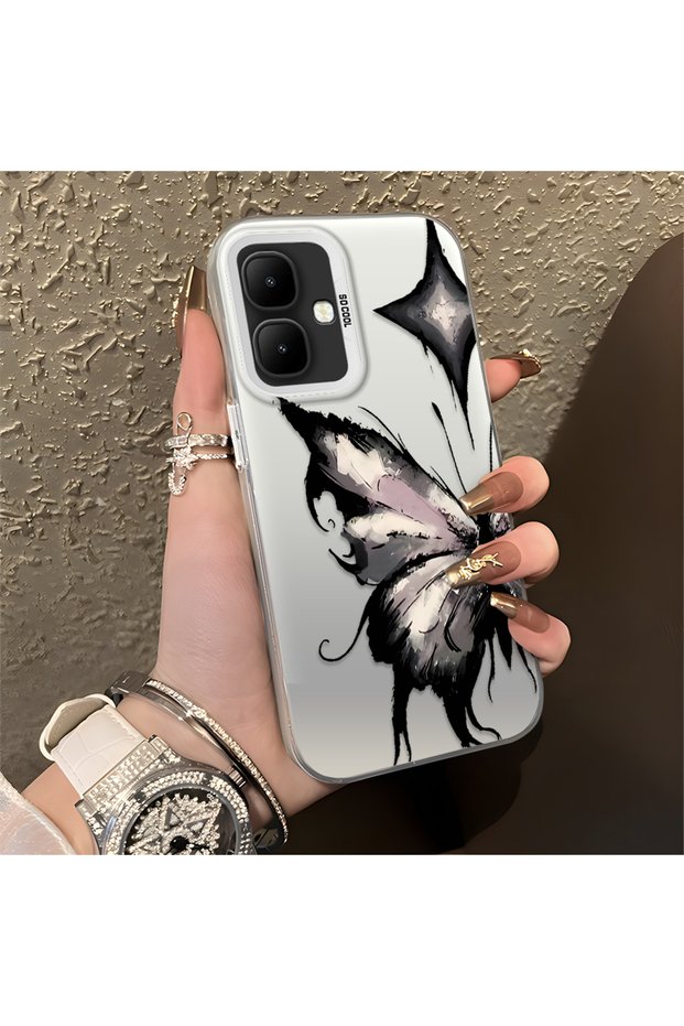Infinix Smart 10 Compatible Cool Ink Pink White Butterfly Star Simple Style Shock Absorbing