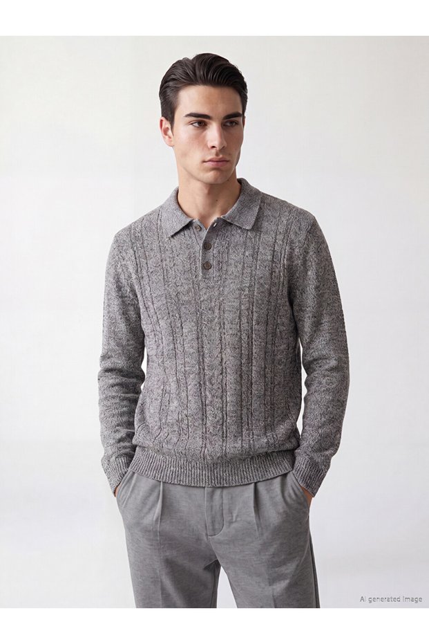 Esvab • Modern & Distinctive Devrik Roba Collar Embroidered Men's Knitwear Sweater