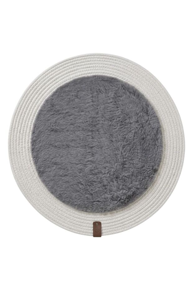 Moon Series Jute Edged Round Plush Bath Mat | Non-Slip Base Washable Mat (13 Colors)