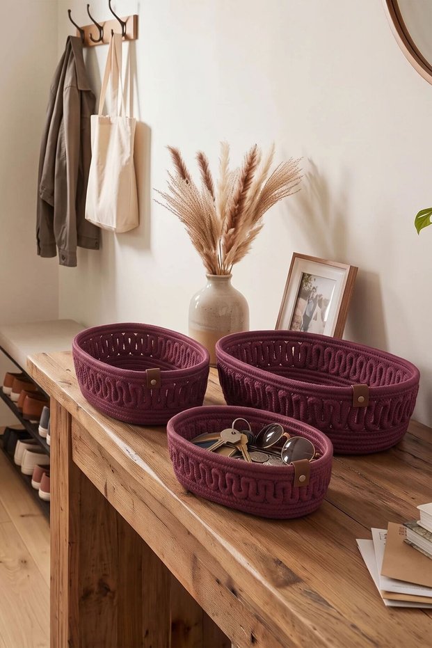 3-Piece Trikot Oval Jute Basket Set | 100% Vegan Desktop & Bathroom Organizer (10 Colors)