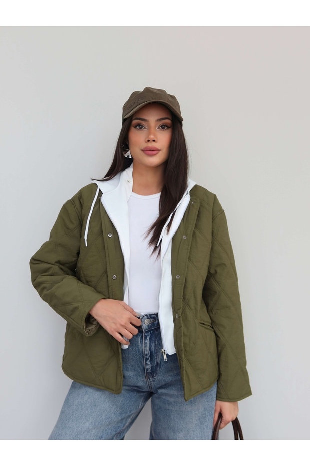 Quilted Patterned Hooded Parachute Jacket