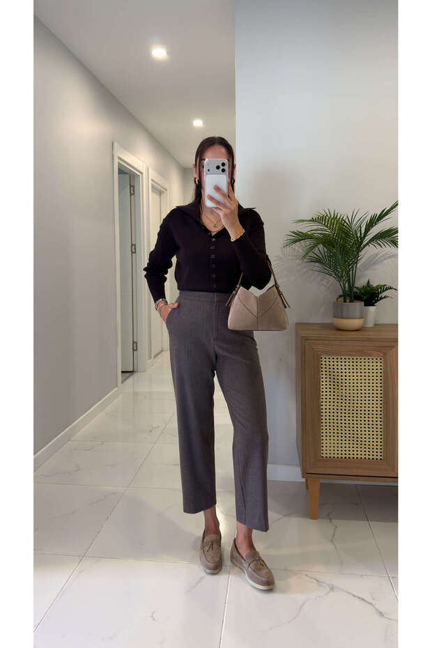 Hidda Brown Textured Trousers