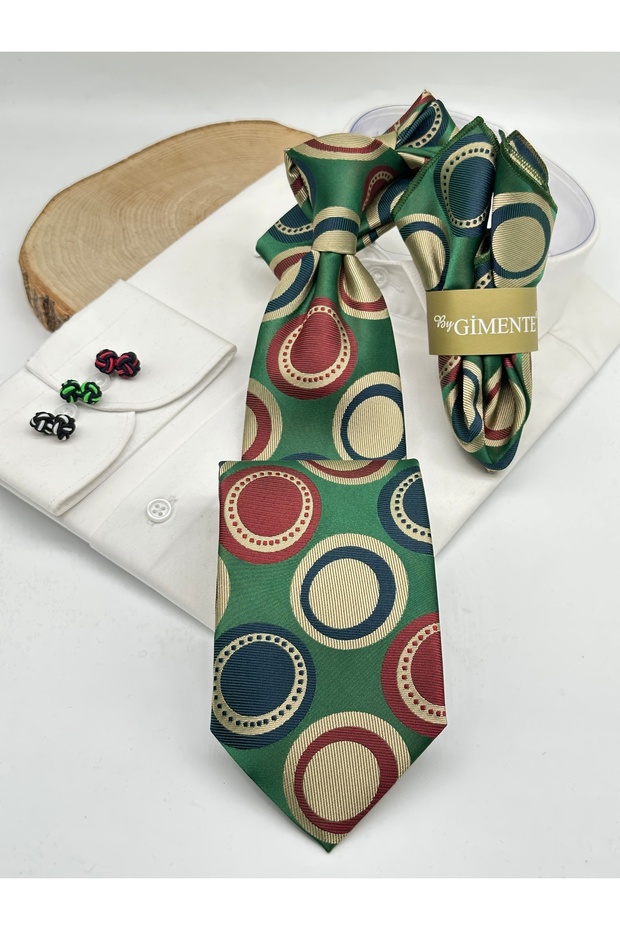 Green Polka Dot Classic Tie with Handkerchief