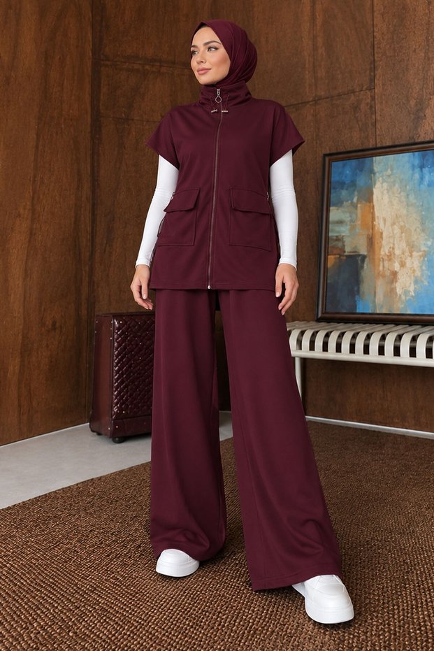 Oysho Double Suit with Vest Tsd260304 Plum