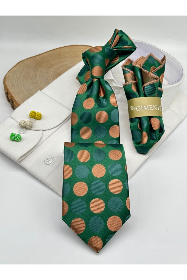 Green Polka Dot Classic Tie with Handkerchief