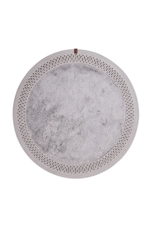 Moon Series Jute Edged Patterned Round Plush Mat 60X60 cm | Non-Slip Base Bath Mat
