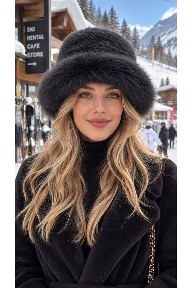 Anthracite Faux Fur Plush Women's Hat