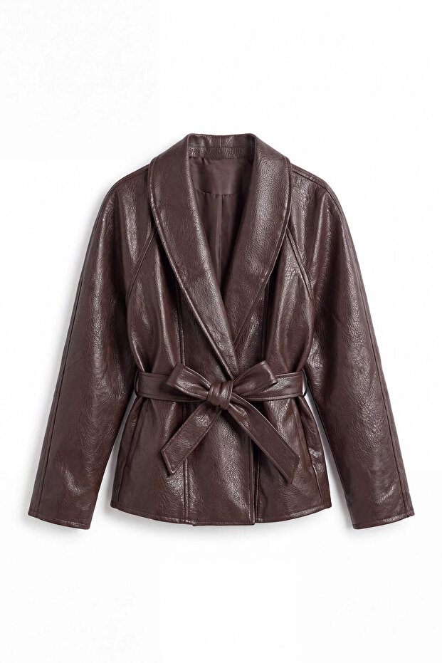 Brown Belted Leather Jacket