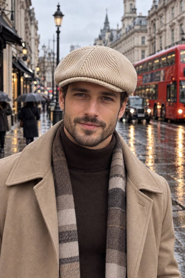 Beige Knitwear Woolen Cap Men's Hat
