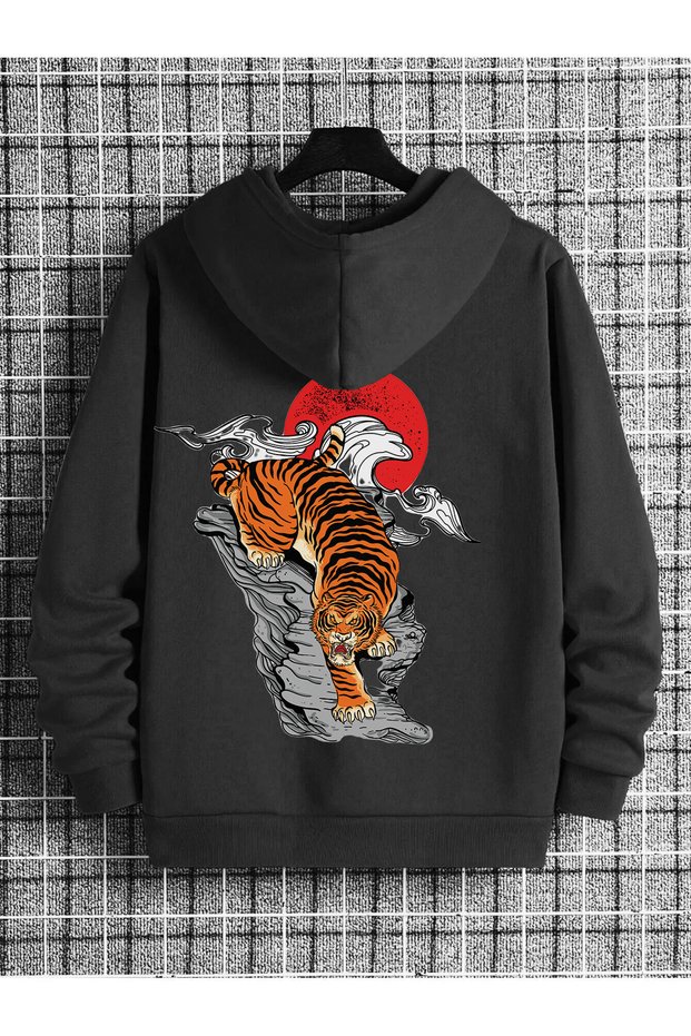 Men's Black Hooded Sweatshirt Autumn Winter Season
