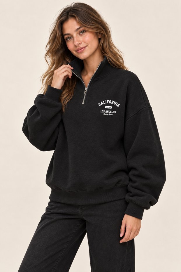 California Est. 1976 Women's Oversize Half-Zip Stand Collar Printed Sweatshirt