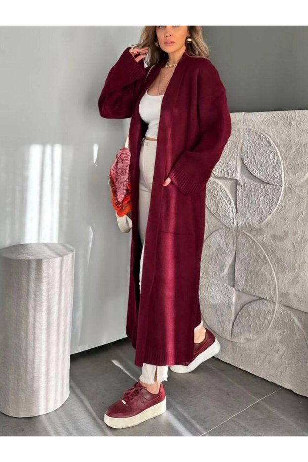 Long Oversized Knitwear Cardigan with Pockets Aw26Hi0042