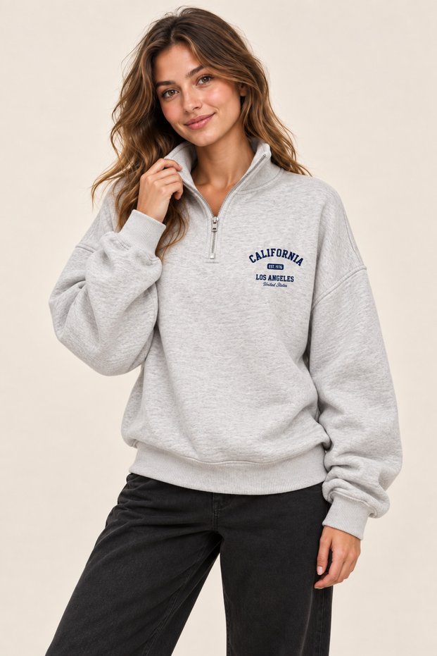 California Est. 1976 Women's Oversize Half-Zip Stand Collar Printed Sweatshirt