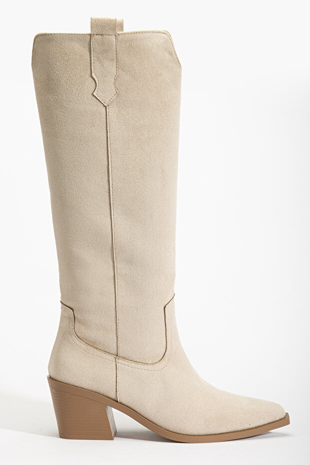 Beige Tem Cream Matte Suede Western Cowboy Boots