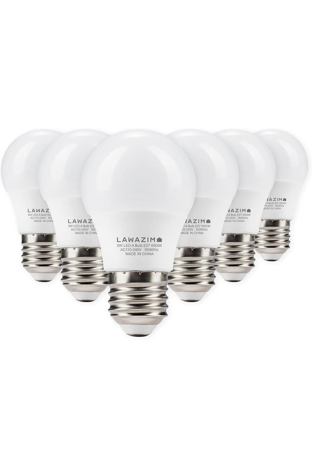 لمبة LED بقوة 5 واط A50 E27 - عبوة من 6 قطع، 6500 كلفن ضوء نهاري - موفرة للطاقة تعادل 35 واط، لمبات غير قابلة للتعتيم