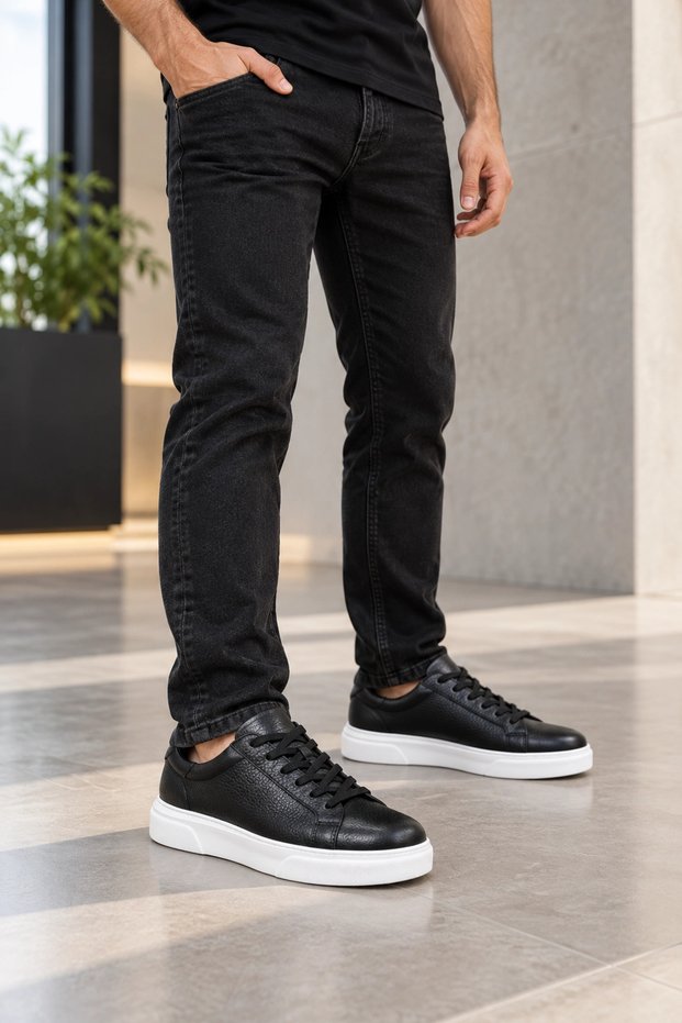 Tuna Genuine Leather Black-White Sole Casual Unisex Casual Shoes