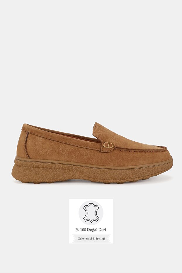 Women's Taba Nubuck Genuine Natural Leather 36-41 Size Orthopedic Sole Loafer Shoes