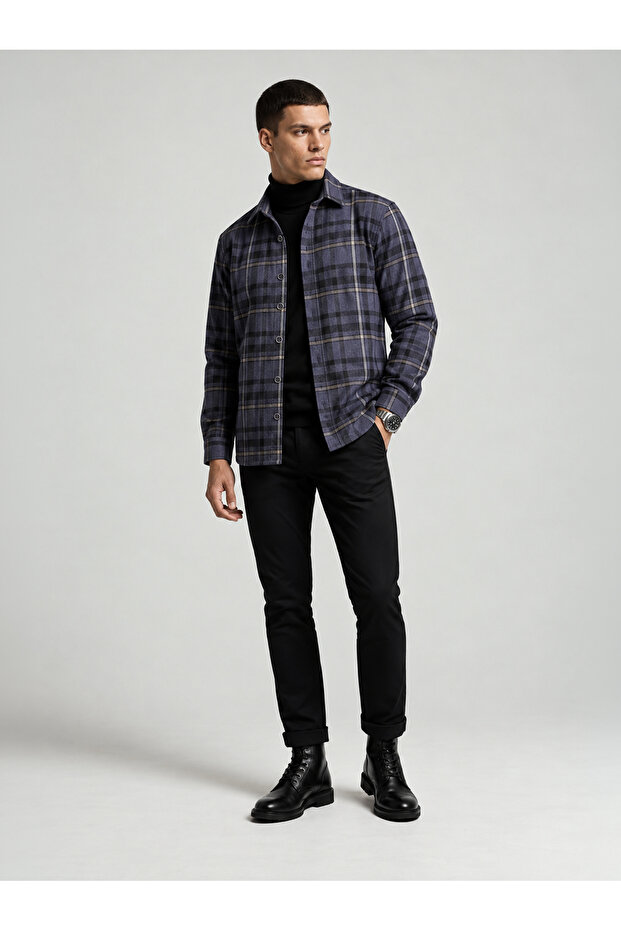 Blue Orange Striped Slimfit Lumberjack Men's Shirt