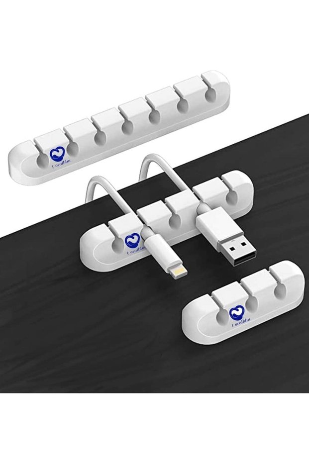 - 3 قطع من مشابك الكابلات البيضاء - مشابك إدارة الكابلات لسلك الطاقة، وكابل USB، وكابل التلفزيون، والكمبيوتر الشخصي، والمنزل، وغيرها.