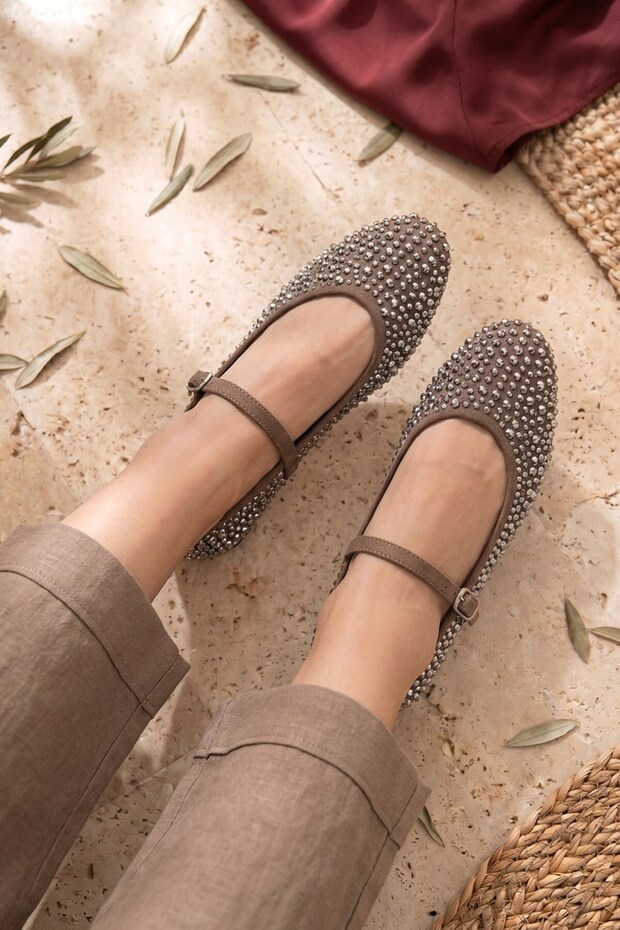 Arsel Stone-Detail Ankle-Strap Women's Flats Brown