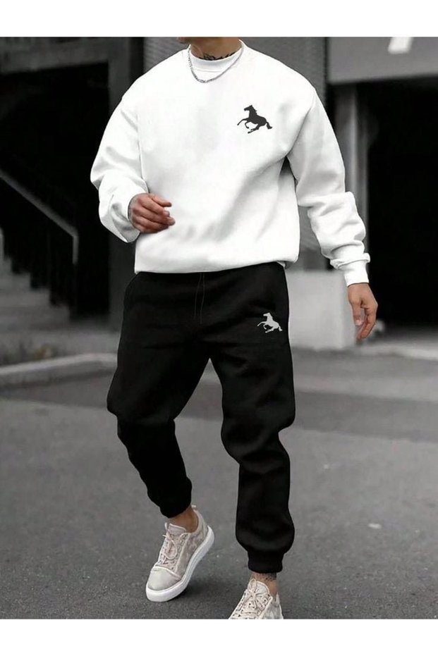 Unisex Printed 3 Threaded Yarn Embroidered Top and Bottom Tracksuit Set