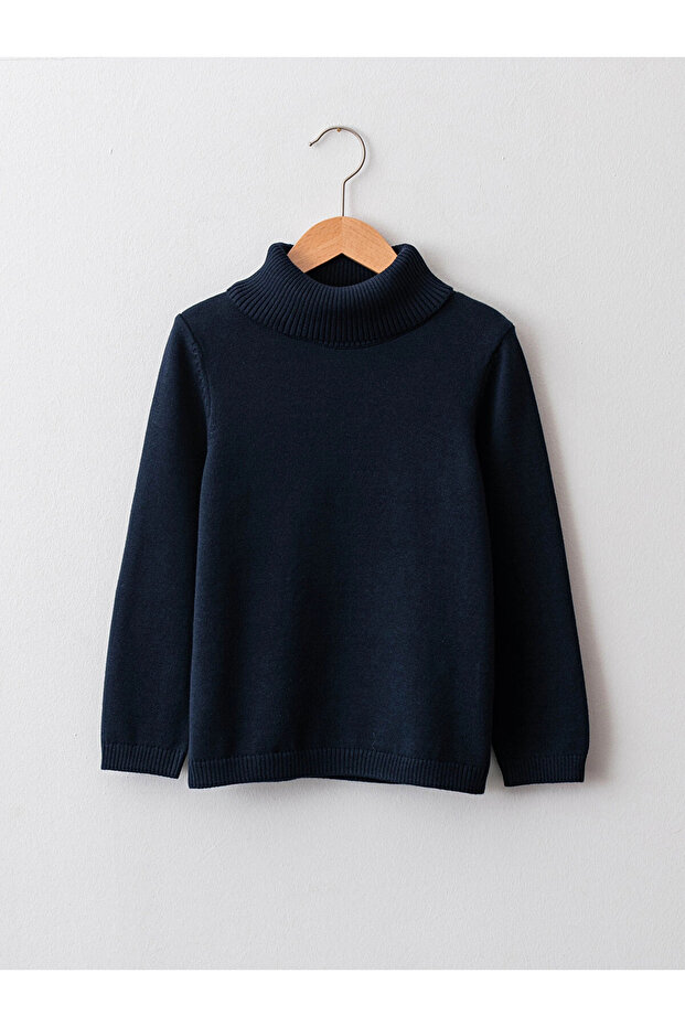 Navy Blue Turtleneck Basic Long Sleeve Girls' Slim Knit Sweater