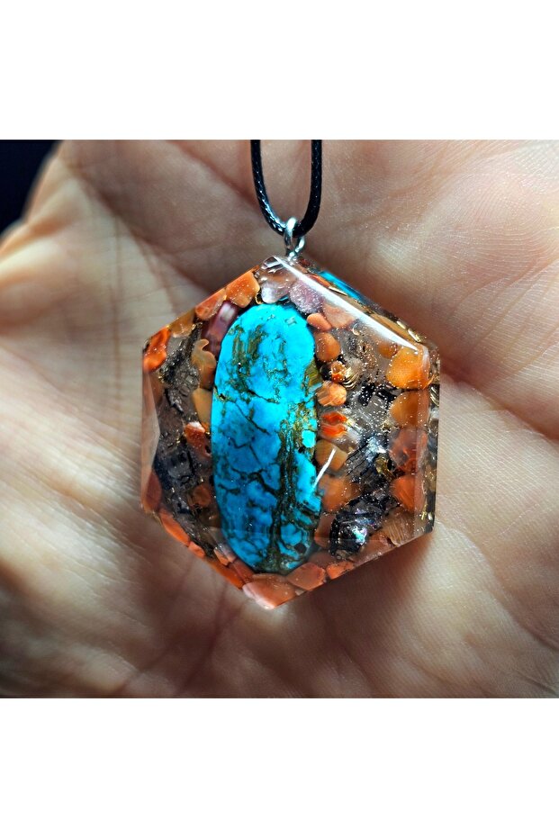 Turquoise Stone - Rutil Quartz Crystal Orgonite Necklace - 4 - (Only Hand Made)