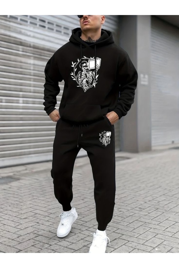 Unisex Women's - Men's Printed 3-Yarn Printed Bottom-Top Tracksuit Set