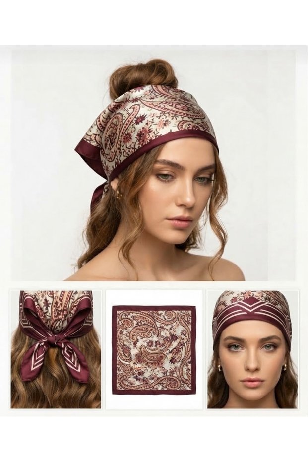 Women's Brown Ethnic Patterned Bandana Stylish Hair and Head Band Scarf