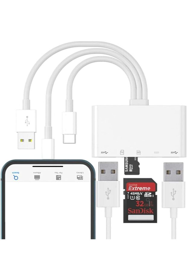 قارئ بطاقات SD، قارئ بطاقات ذاكرة USB C SD 5 في 1، يعمل بتقنية التوصيل والتشغيل لأجهزة آيفون، آيباد، أندرويد، ومايكروسوفت.
