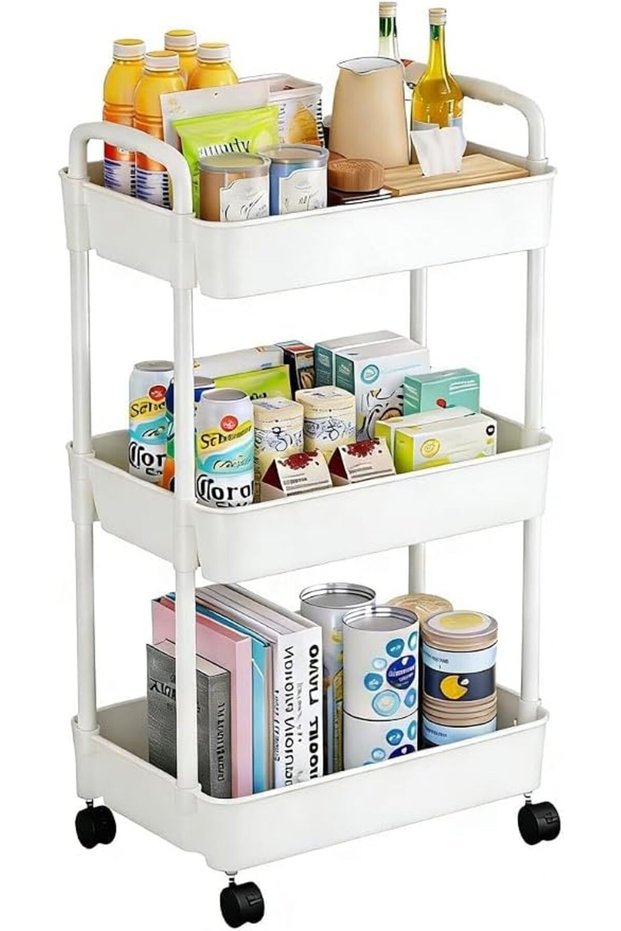 3-Tier Plastic Rolling Utility Cart with Handle, Multi-Functional Storage Trolley for Office, Living