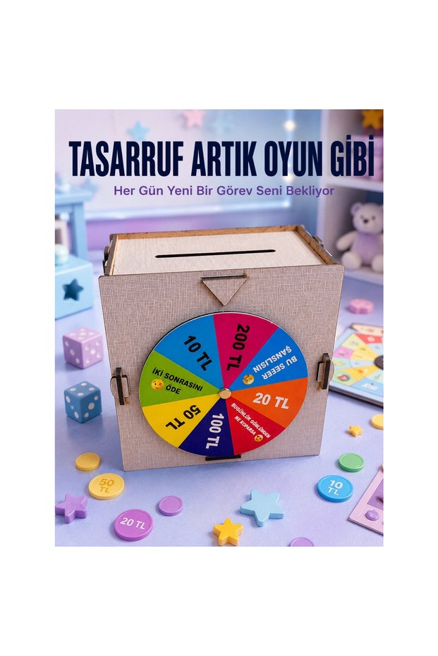 Money Saving Challenge Box Fun Wheel of Fortune Wooden Savings Bank