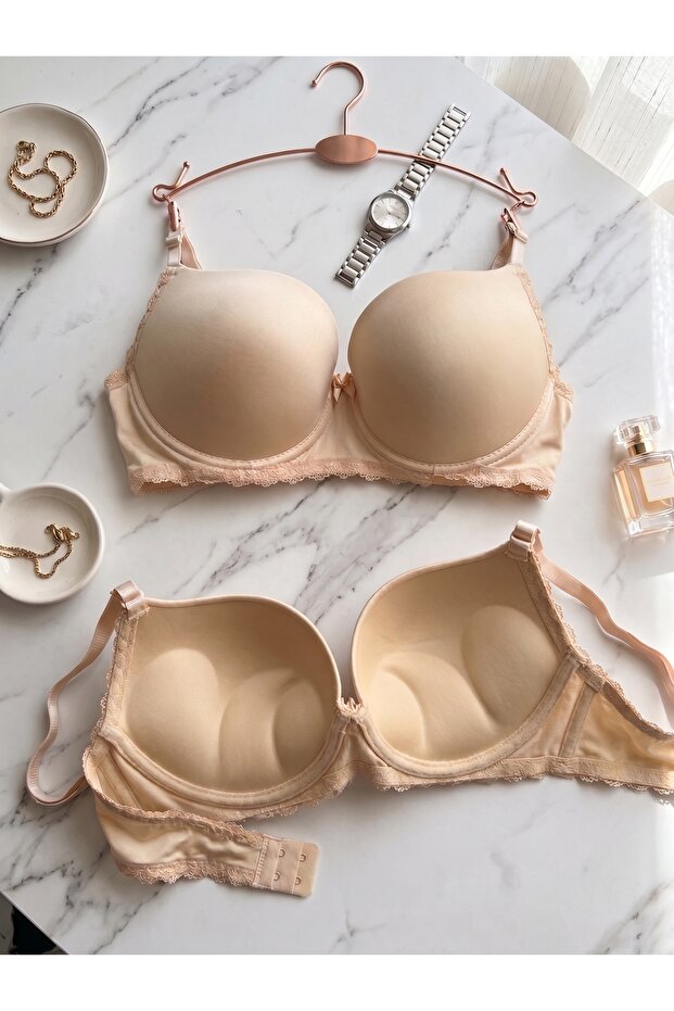 Nude Color Ultra Push-Up Lace Detailed Supported Underwire Silicone Magic Bra