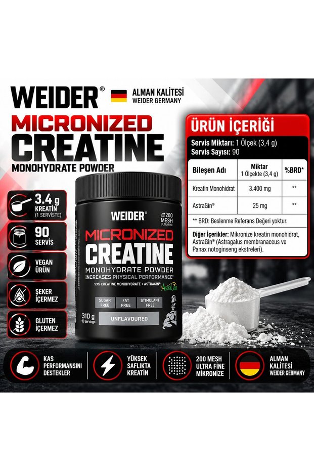 Micronized Creatine Monohidrat 310 Gr 90 Servis