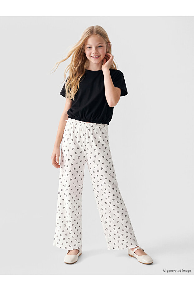 Bowknot Printed Wide Leg Girls' Sweatpants