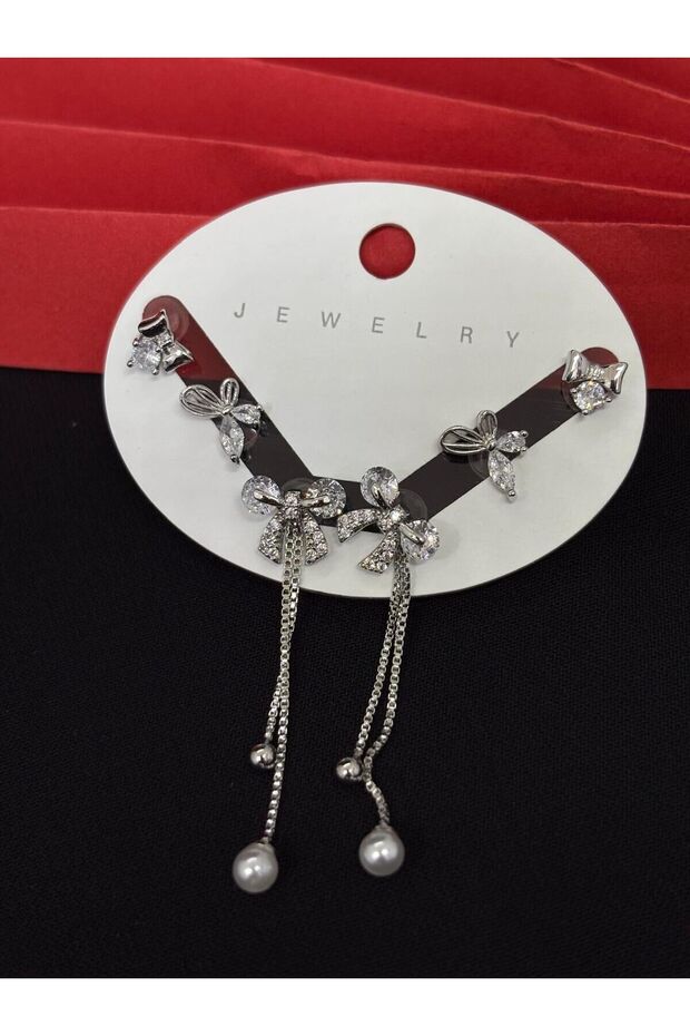 316L Steel Jewelry Silver Color Set of 6 Zircon Stone Earrings