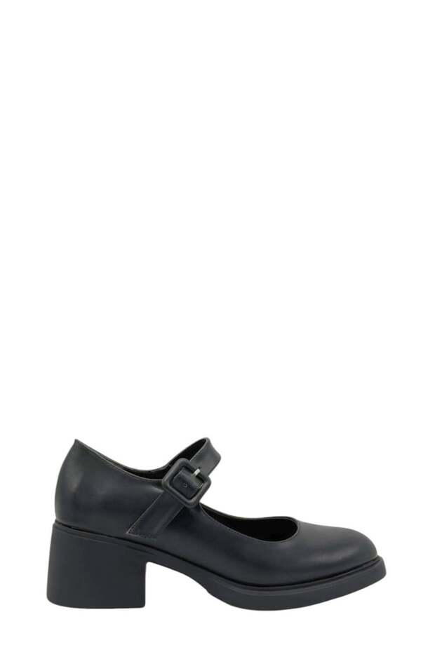 Black Leather High Sole Banded Women's Loafers (053 2606670)