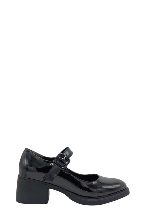 Black Patent Leather High Sole Banded Women's Loafers (053 2606670)
