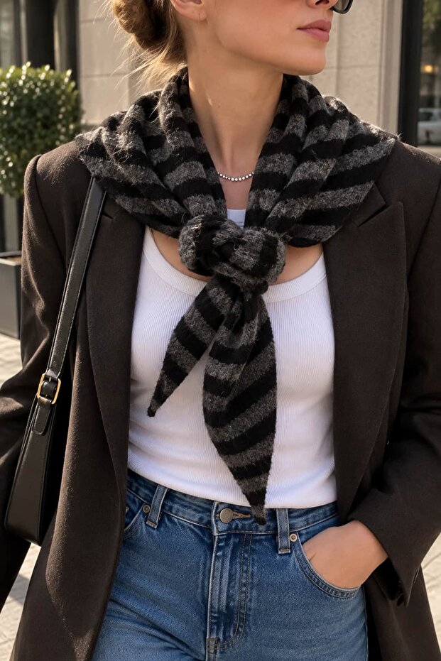 Striped Triangle Shawl 145X55Cm