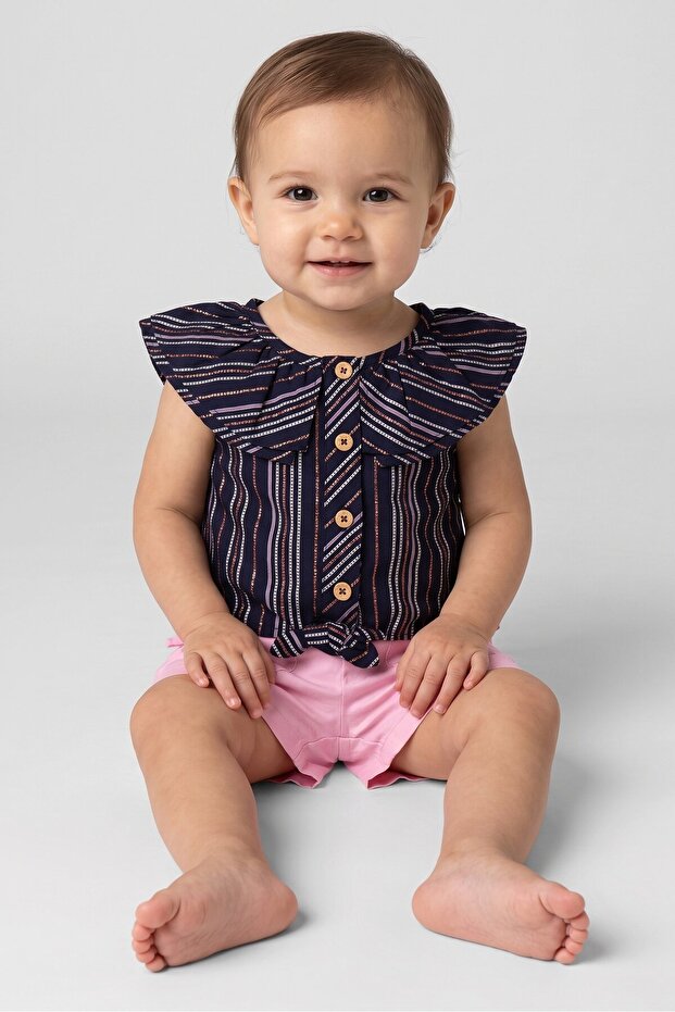 Toddlers Girl 2 Pcs Stripe Top And Shorts Set, Multicolor