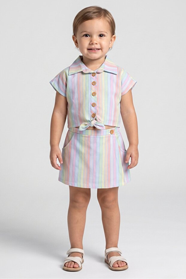 Toddlers Girl 2 Pieces Stripe Top And Shorts Set, Multicolor