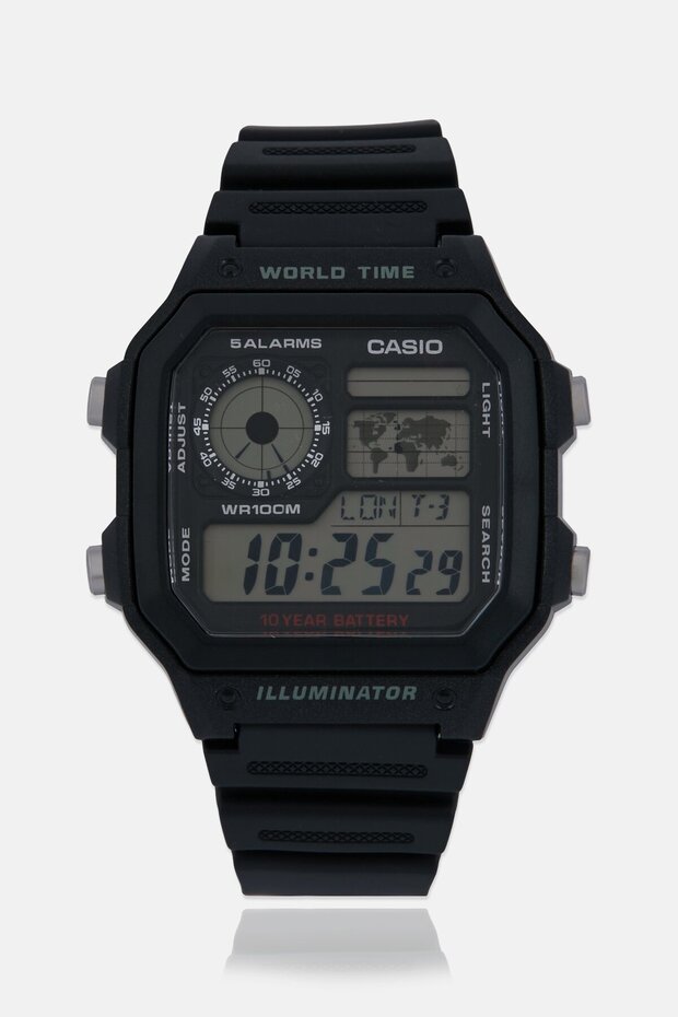 Men AE1200WH1AVDF Silicone Digital Watch 42 mm, Black