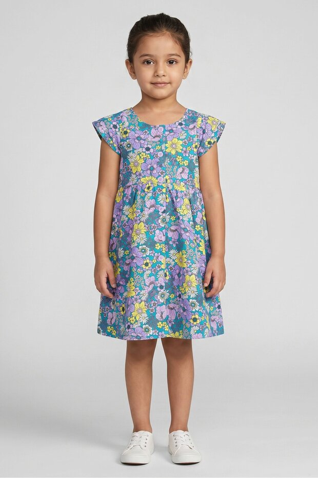 Kids Girl Floral Print Dress, Multicolor