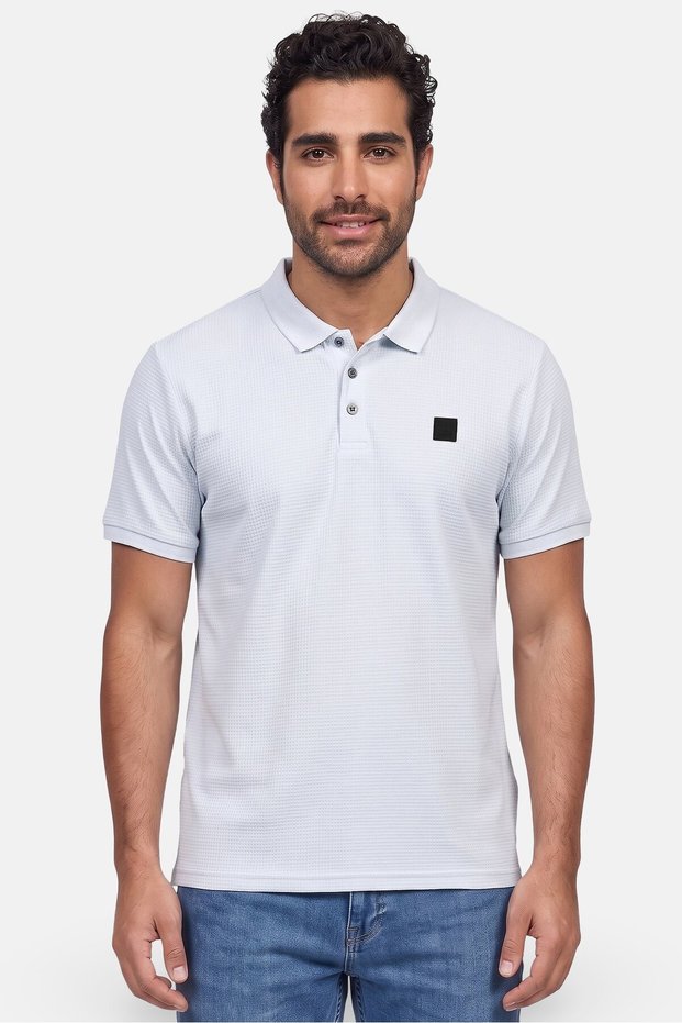 Men Regular Fit Brand Logo Short Sleeve Polo Shirt, Light Blue