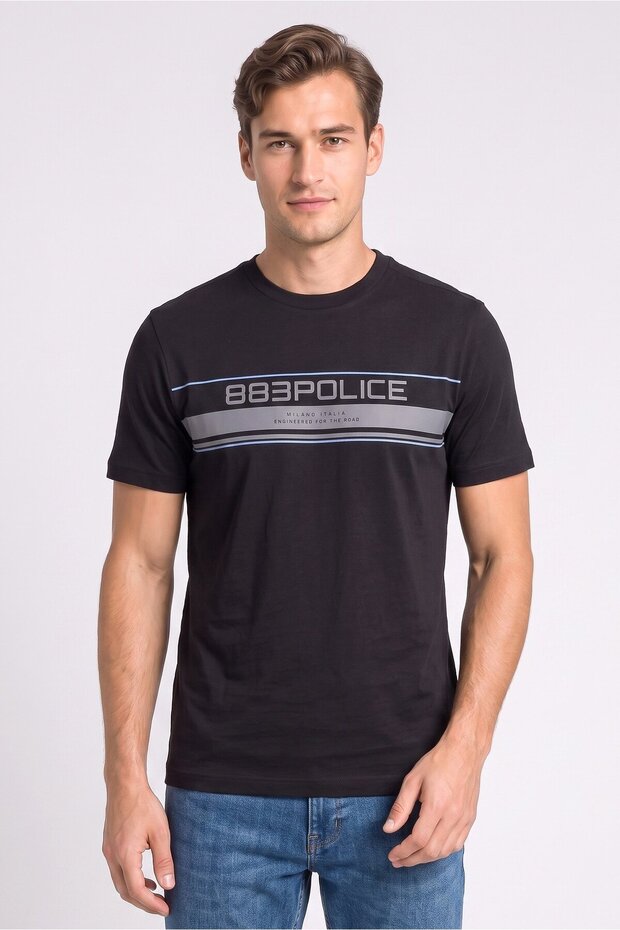 Men Crew Neck Short Sleeve Graphic Print T-Shirt, Black